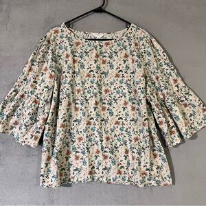 Time Tru Womens Cotton Floral Blouse Plus Sz XXL (20) Ruffle Sleeves Khaki